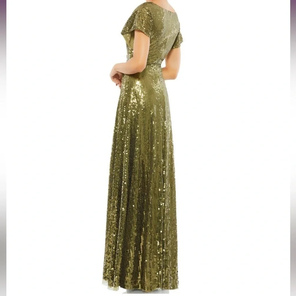 SEQUINED BUTTERFLY SLEEVE WRAP OVER A LINE GOWN - Picture 15 of 17